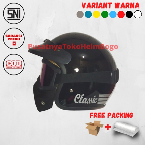 Helm Bogo Klx Crf Motocross Trail Retro Bogo Kacamata Gogglemask Sni Vespa Klasik Original Jadul PTH
