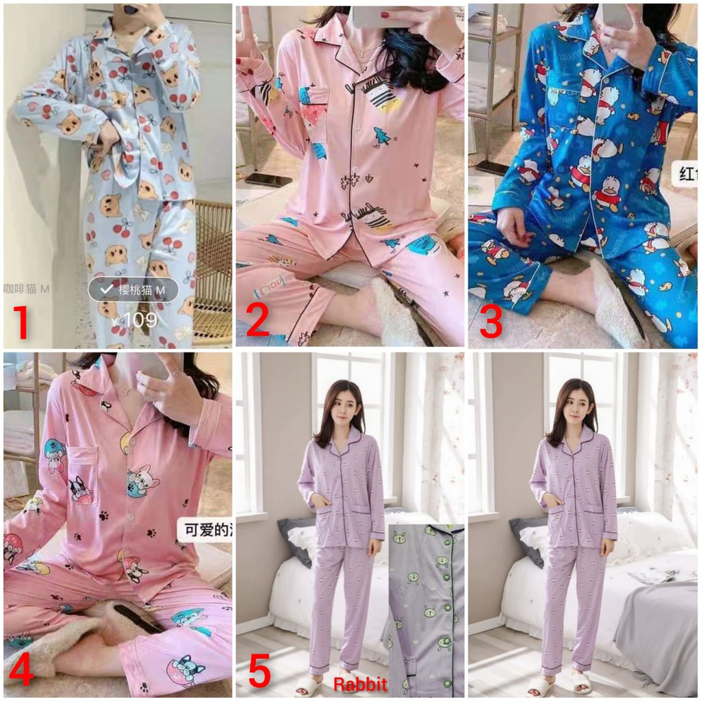 baju tidur piyama pp kra kancing lima bahan spandek import