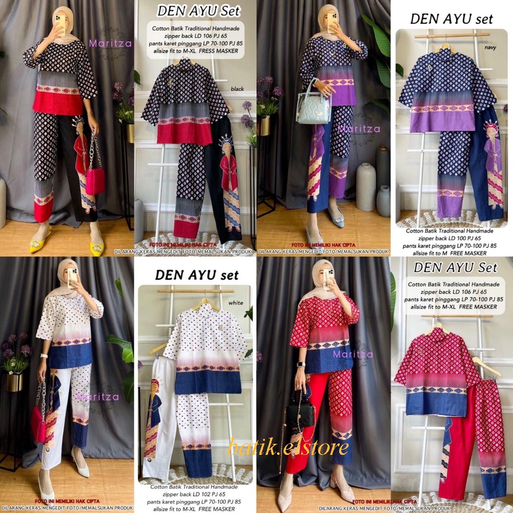 Setelan Wanita Baju/Celana Motif Den Ayu Set Batik Lurik Zipper Belakang Celana Full Karet Lurik Bah
