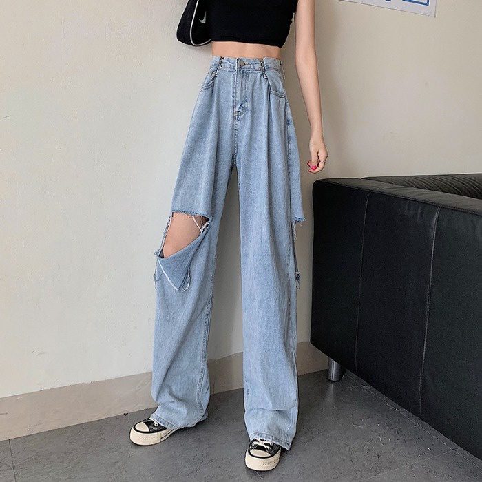 [chaoo.id]celana jeans wanita terbaru/celana jeans panjang wanita /  celana jeans wanita kekinian / Jeans Wanita Kekinian Celana High Waist/celana jeans wanita sobek