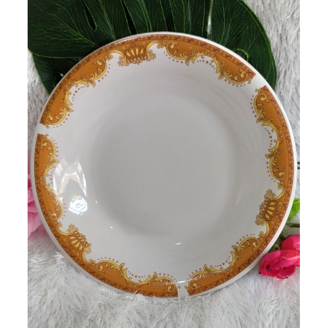 PIRING KERAMIK MAHKOTA EMAS LENGKUNG 1 LUSIN  WAJIB ORDER BUBLE WRAP