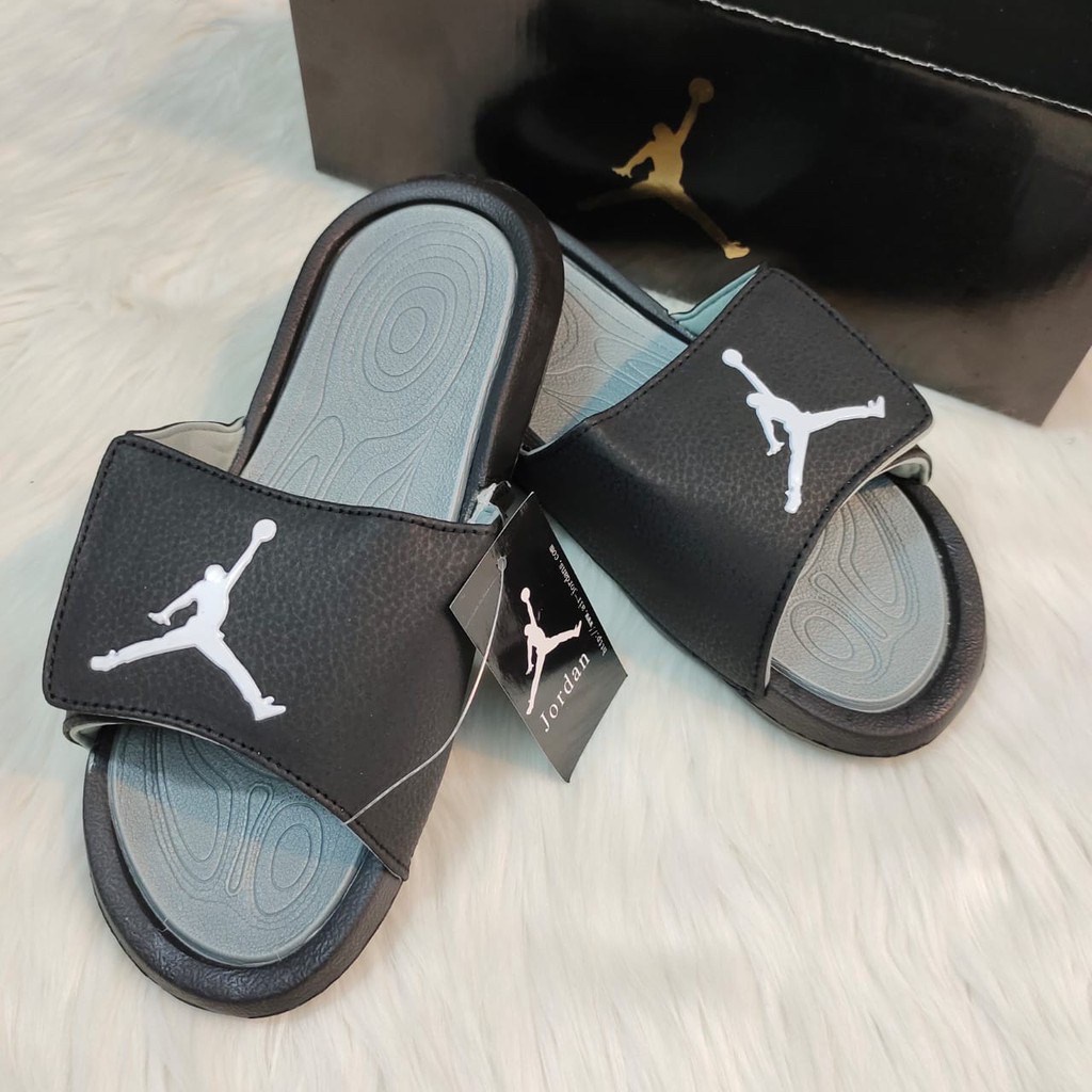 sendal slop pria nike air jordan asli original import hitam berkualitas terbaik bahan karet spon emp