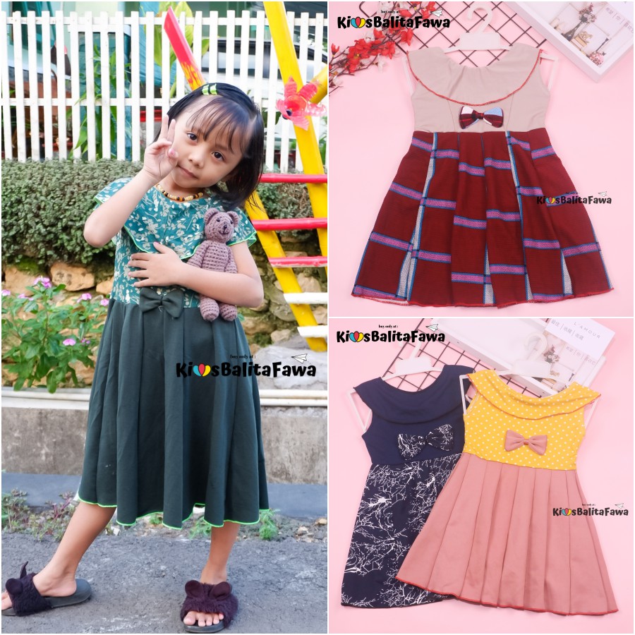 Dress Cantika uk 3-4 Tahun / Baju Anak Perempuan Harian Dres Yukensi Balita Motif Gaun Pesta Import