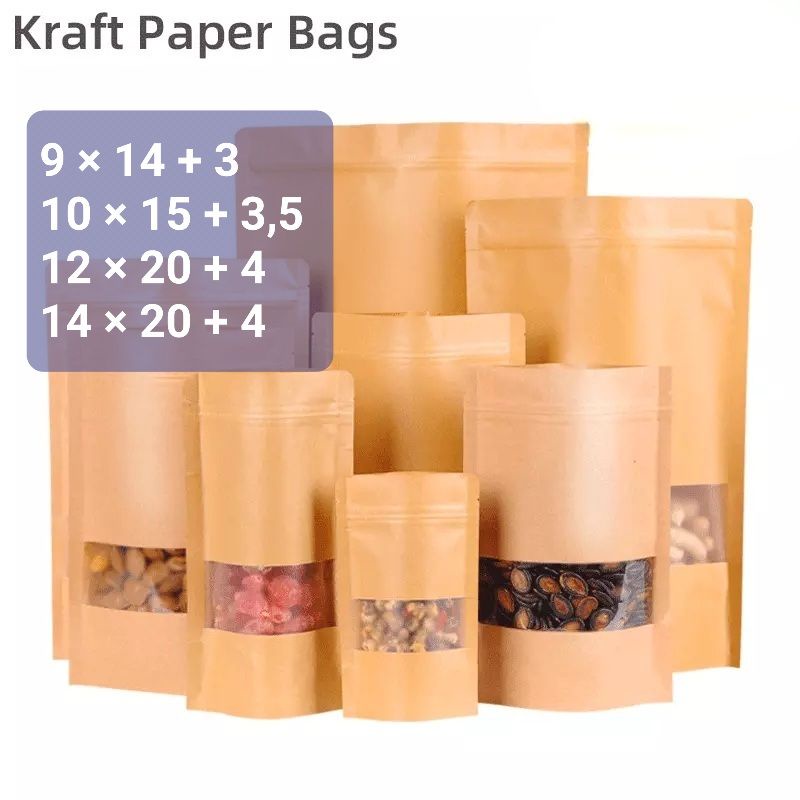 Standing pouch kraft paper ziplock window premium