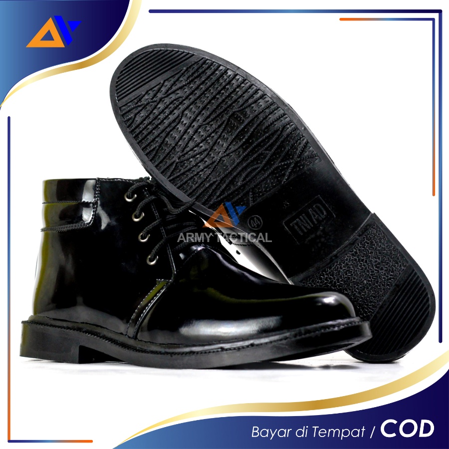 [FREE KAOS KAKI] Sepatu Dinas PDH 03 TNI AD Hitam Mengkilap Pria Sepatu Kerja Dinas Kantor TNI Satpam Security Oxford Glossi Tali Resliting - DT03
