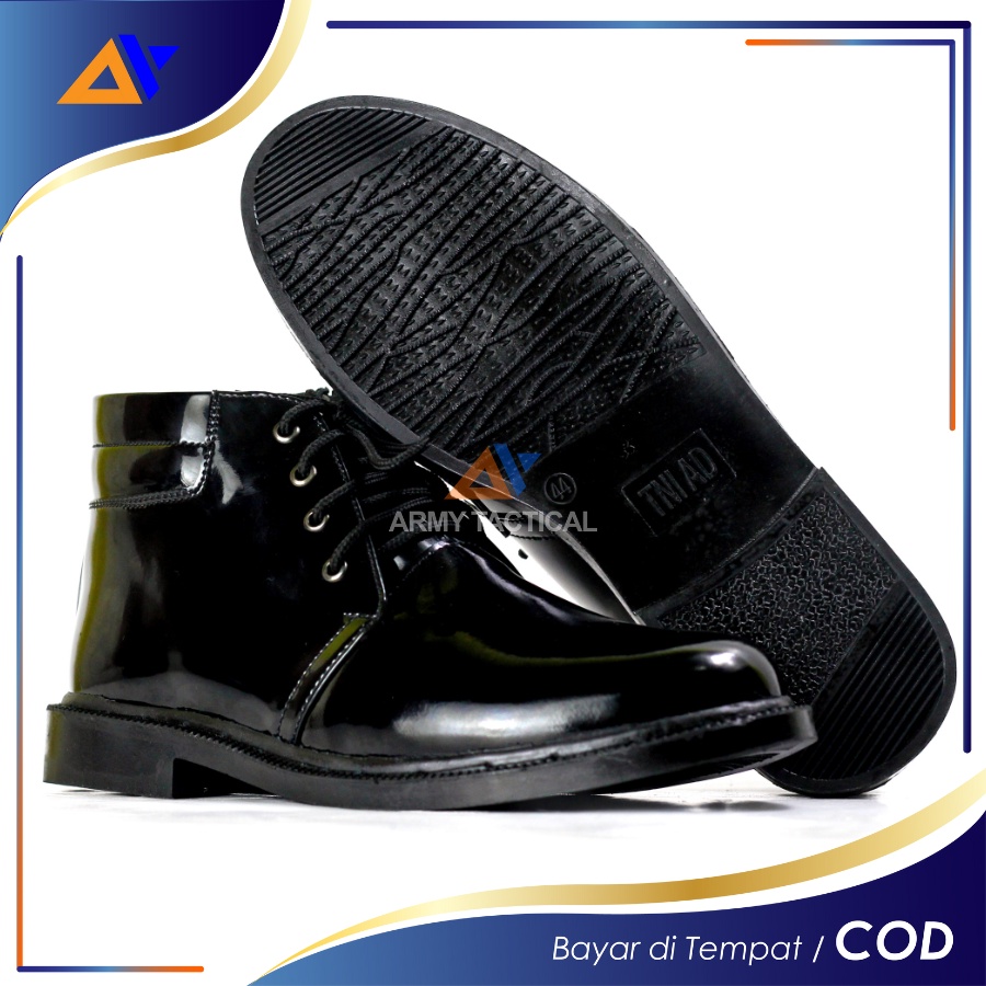 Sepatu Dinas PDH 03 TNI AD Hitam Mengkilap Pria Sepatu Kerja Dinas Kantor TNI Satpam Security Oxford Glossi Tali Resliting - DT03