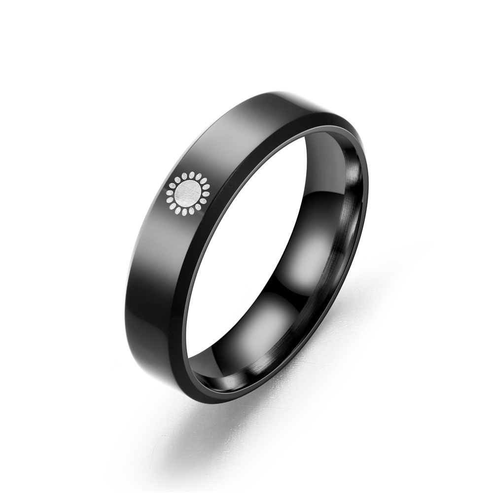 【COD Tangding】Cincin Desain Matahari Bulan Bintang Warna Hitam Gaya Korea Untuk Pasangan