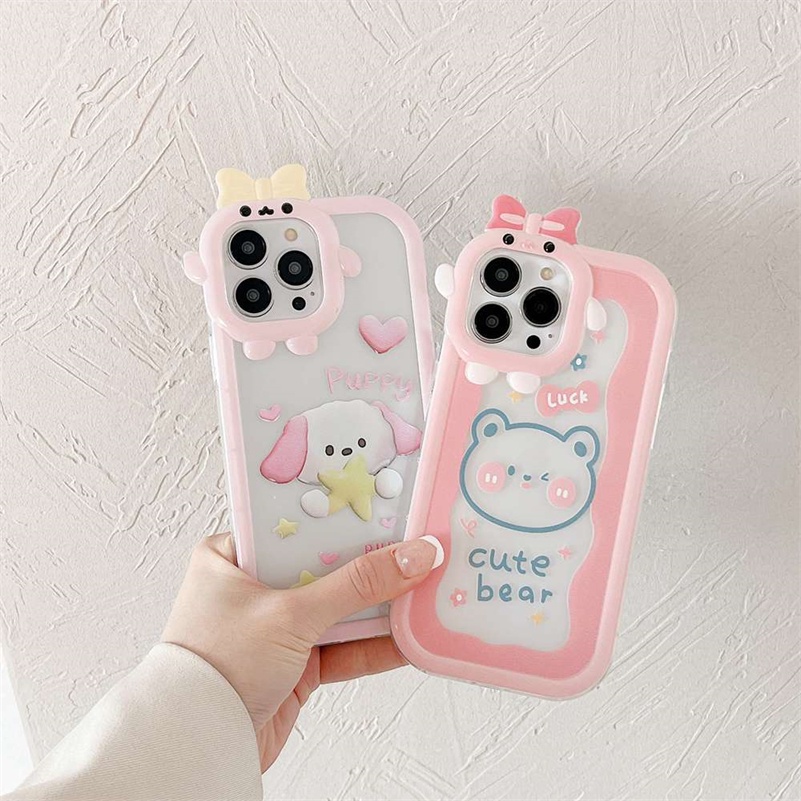 Case Pelindung Lensa Kamera Bumper Shockproof Motif Kartun Beruang Untuk iPhone 14 13 12 11 Pro Max X Xr Xs Max 7 8 6 6s Plus SE 2020