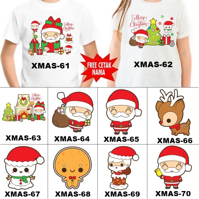 KAOS natal BAJU NATAL CHRISTMAS KODE 61-70 FREE NAMA COMBED 30S