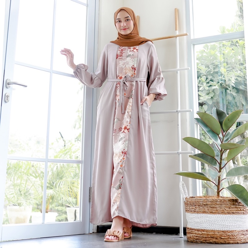 ANETA MAXI Gamis Lebaran (Ld 100 Pjg 136) - Dress Combin Motif Bunga Busui