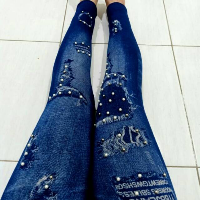 Legging panjang import,legging mutiara  sobek wanita