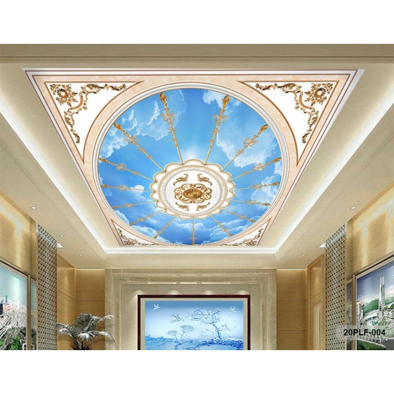 Wallpaper 3D Custom Plafon Awan Biru Batik Emas (20PLF-004)