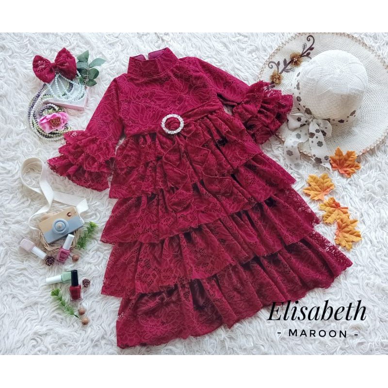 GAMIS ANAK BROKAT MODEL ELIZABETH WARNA MAROON