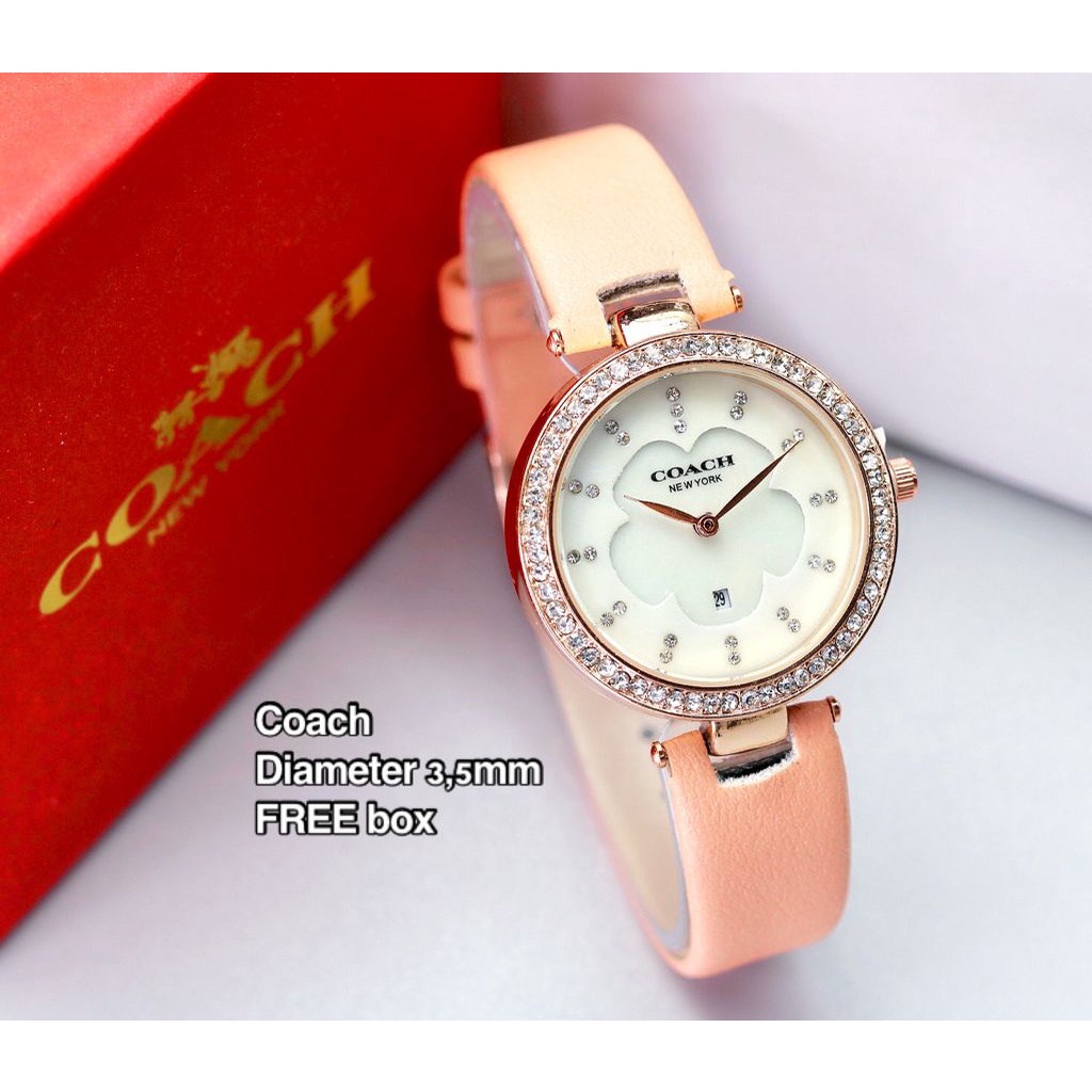 ( Bisa Cod ) Jam Tangan Wanita Coach C6804YU Tanggal Aktif Tali Kulit Free Box Original & Baterai
