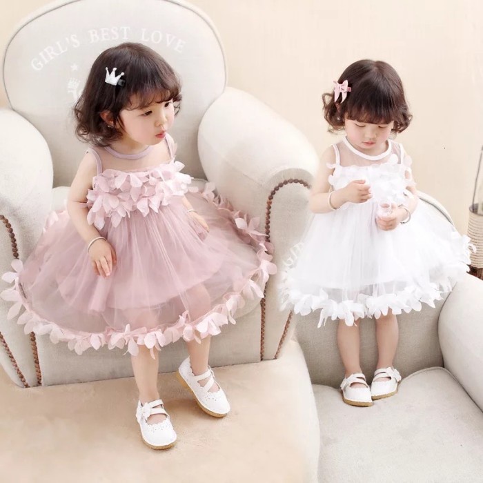 Gaun Anak - Gaun Pesta Bayi Balita Import Dress Baju Ulang Tahun Anak Perempuan - Putih, 4-5 Tahun