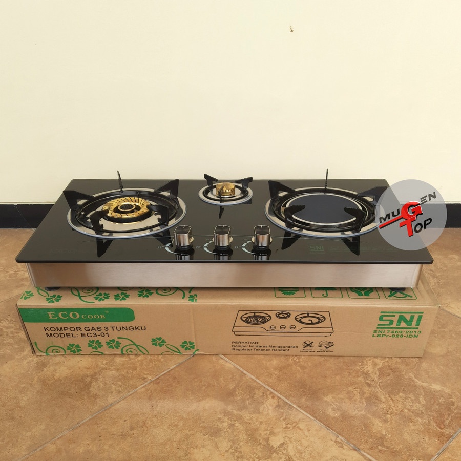 Kompor Gas Mix Bara / Kompor Tanam Kaca / Kompor Gas Eco Cook 3 Tungku