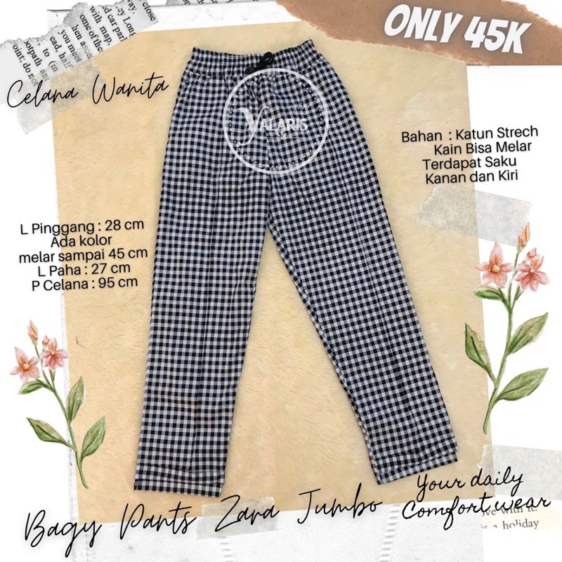 Celana Wanita Panjang Kotak Bagy Pants Zara Jumbo - Bahan Katun Strecht Melar