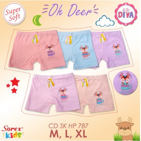 3 Pcs - CD Boxer anak Sorex kids HP-787 Motif Cewek Girl Super Soft | Gedabug