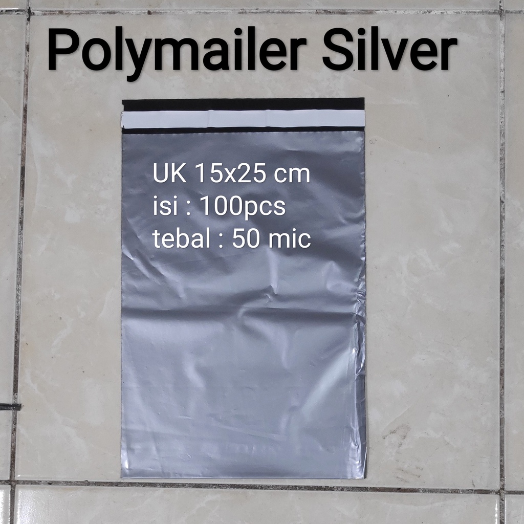 Polymailer uk 15x25 (100pcs) Plastik Packing Lem Silver, Plastik Lem