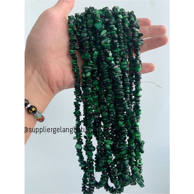 kerikil kerang DARK GREEN CARNELIAN 1cm bahan manik akik hijau tua