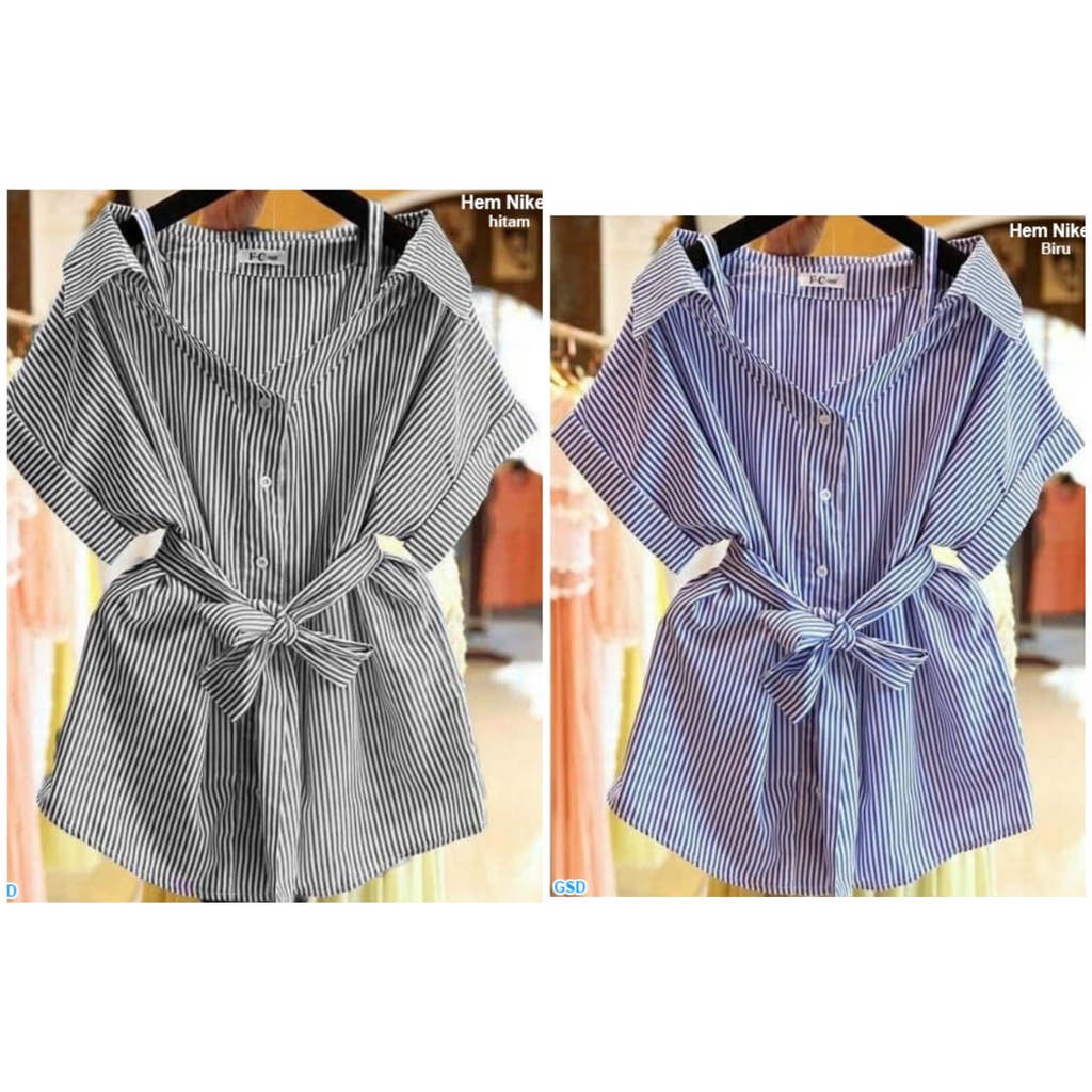 Hem Niken/kemeja wanita/blus wanita/blouse wanita/blus salur/atasan blus/blus lengan pendek/atasan w