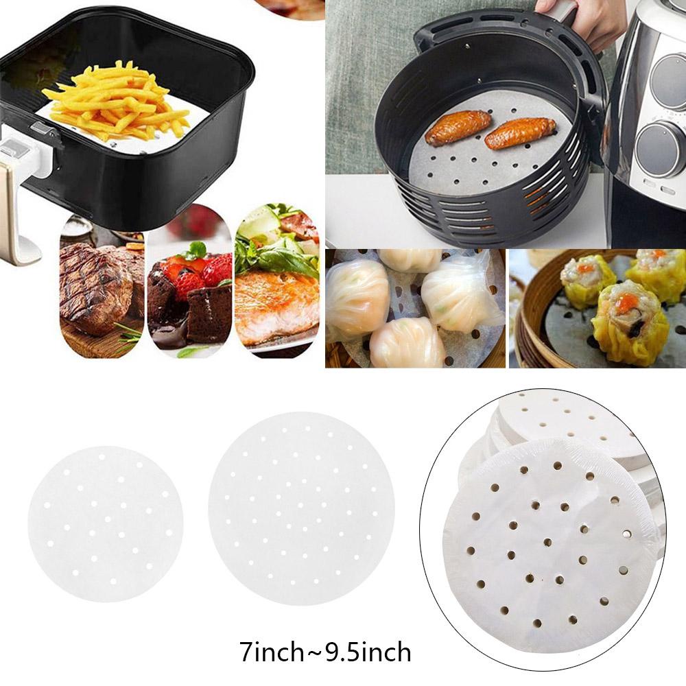 Solighter 100Pcs Air Fryer Liners Tahan Panas Cookies Perforated Non-Stick Steamer Mat