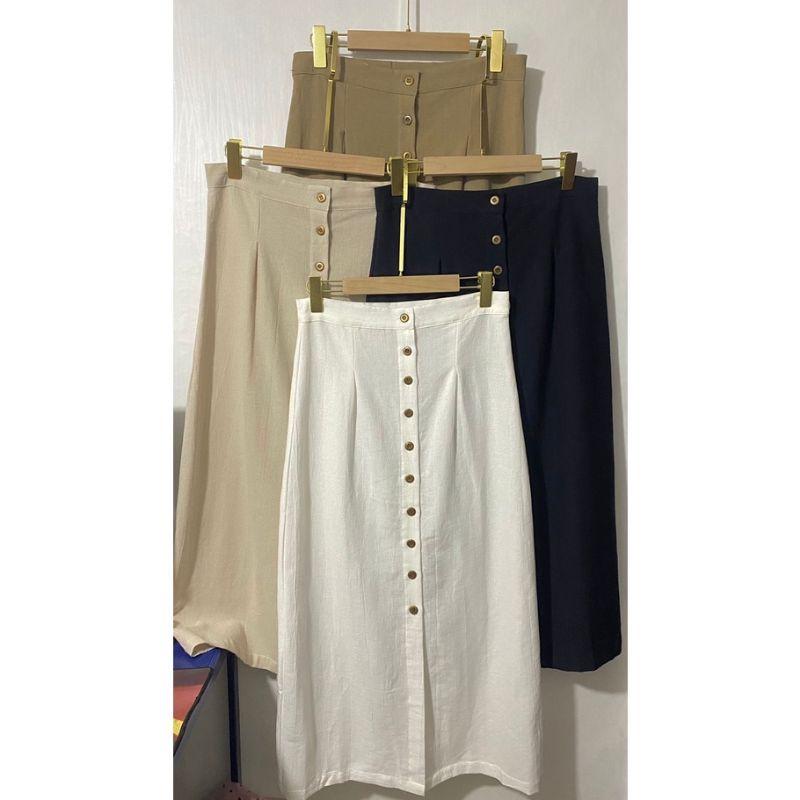 Rok Linen Kancing / Rok span / Button Skirt