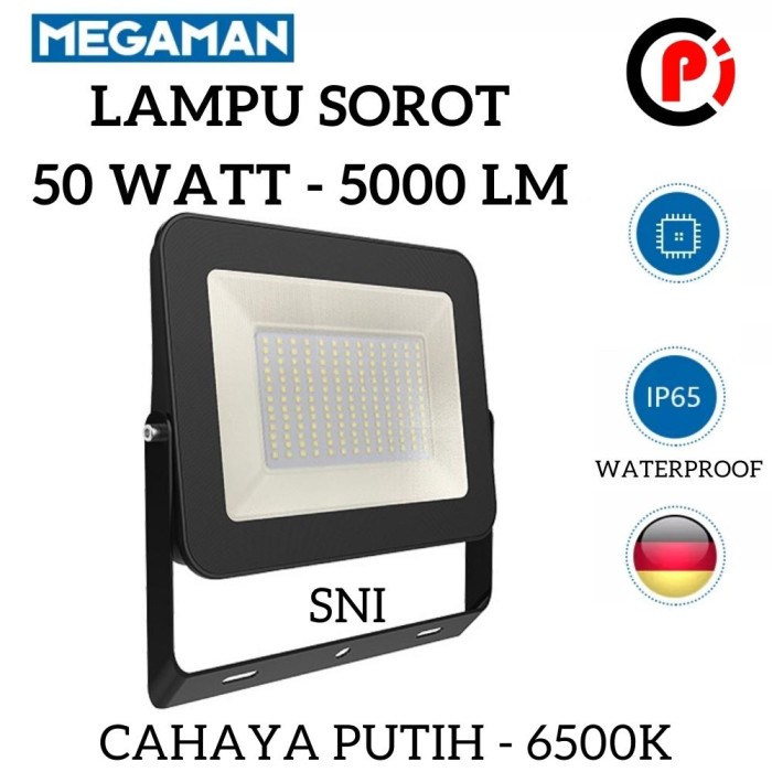 MEGAMAN Lampu Sorot LED 50W 50 Watt Cahaya Putih 6500K IP65 Waterproof