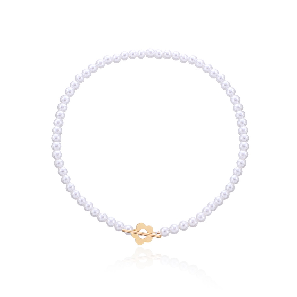 European and American Cross-border Jewelry Trend Simple Ins Short Pearl Clavicle Chain Temperament Fashion Flower OT Buckle Necklace