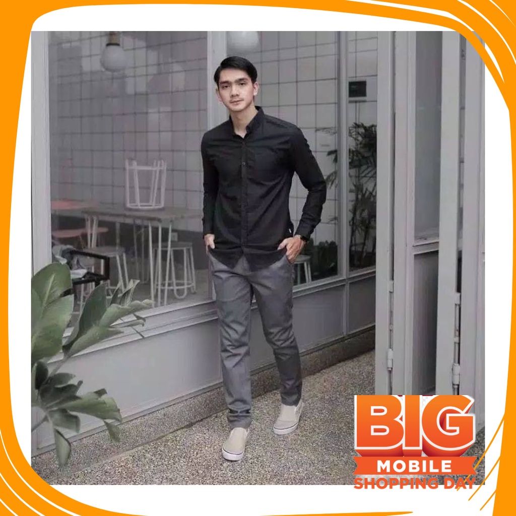 Bahan Tebal Bagus Tidak Tembus Full Halus /  Baju Kemeja Pria Kasual Polos Hitam Putih Lengan Panjan