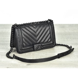 Tas Chanel Boy So Black Chevron Caviar Braid Around HITAM | Shopee