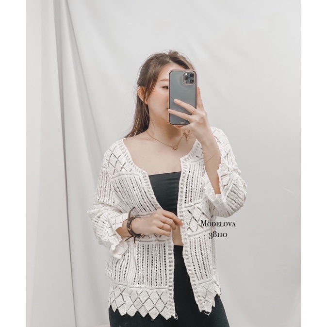 MDLV ~ 38110 Zigzag Crochet Cardigan Brukat Cardigan Premium Cardigan Lengan Panjang Fashion Import