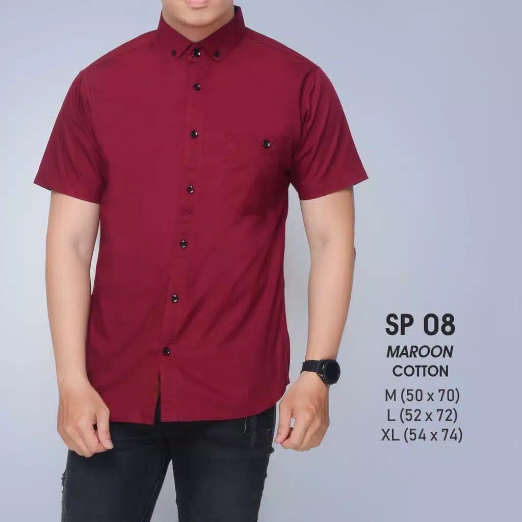 KEMEJA MERAH POLOS PRIA / KEMEJA LENGAN PENDEK PRIA