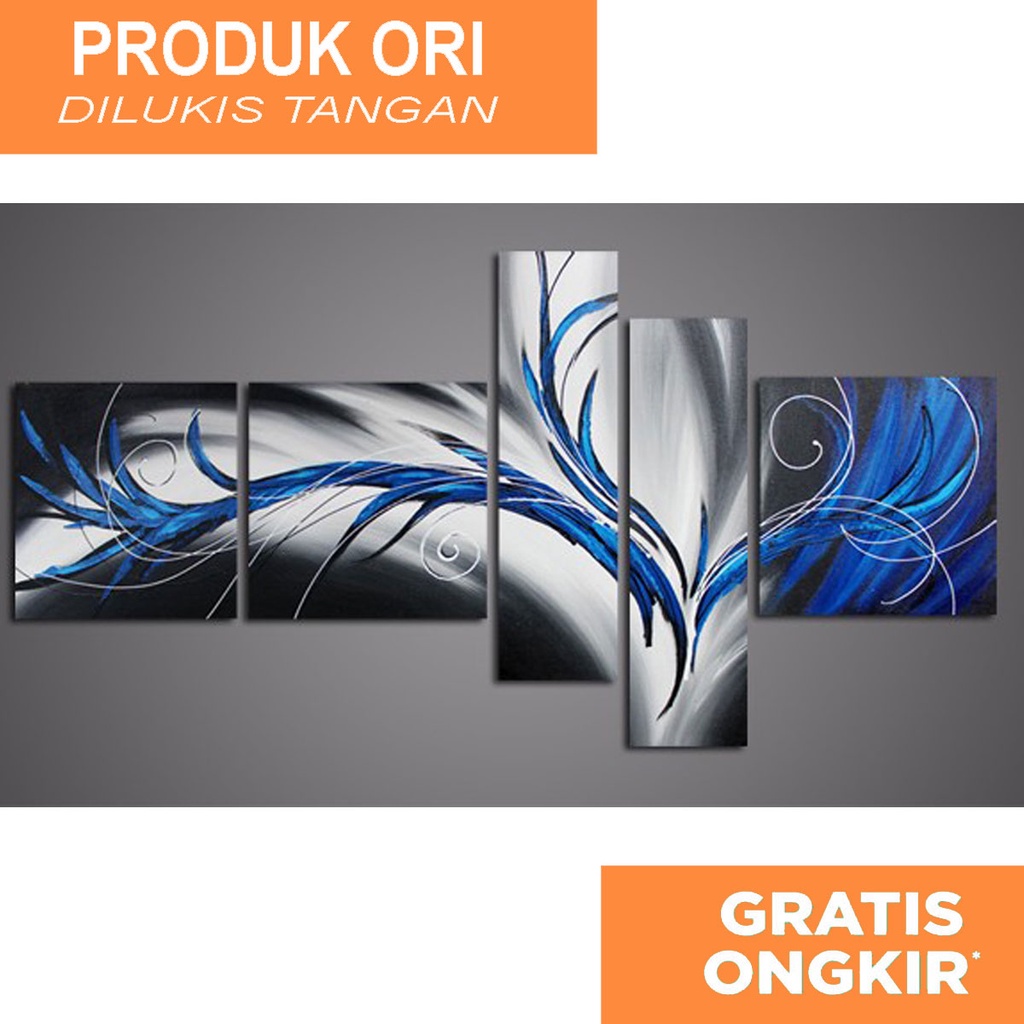 Lukisan Abstrak 5 Panel Biru ( Ukuran Besar )