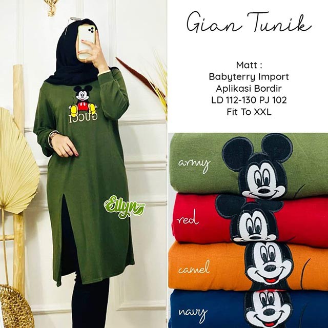 TUNIK MICKEY JUMBO >>GIAN / MENIRA Matt Babyterry Import Aplikasi Bordir, Fit To XXL