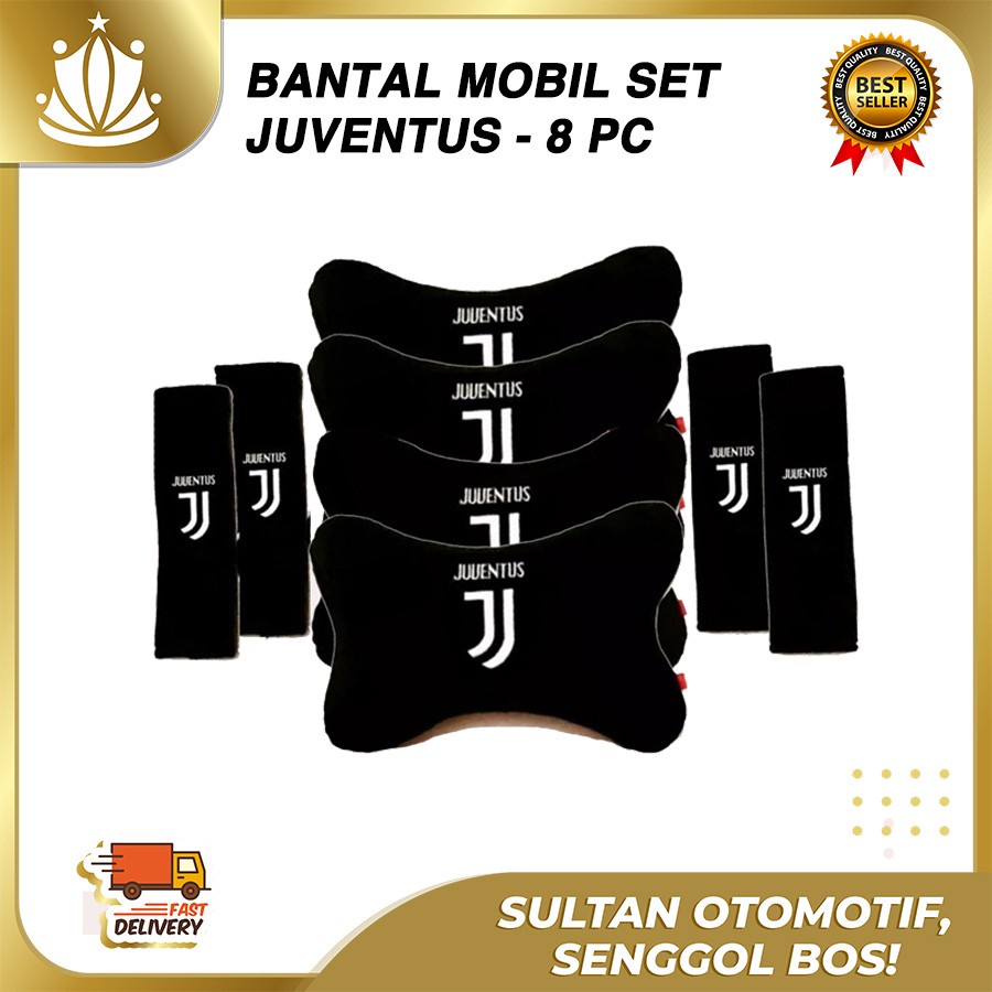 Bantal Jok Mobil JUVENTUS Set 8 PC / Bantal Leher Mobil JUVE 8 PC PROMO MURAH