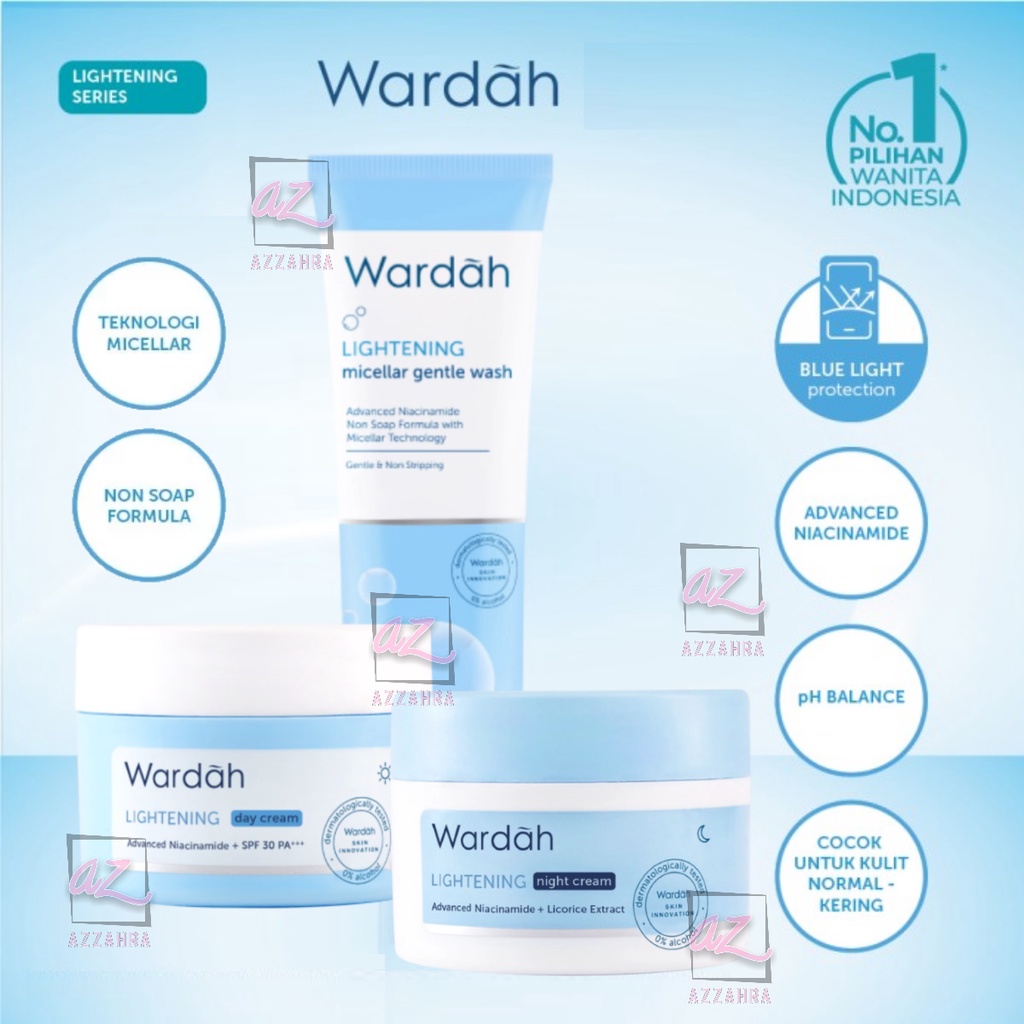 WARDAH Lightening Paket Ekonomis ( Day Cream 30gr + Night Cream 30gr + Gentle Wash 50ml ) - 3 Pcs ORIGINAL BPOM