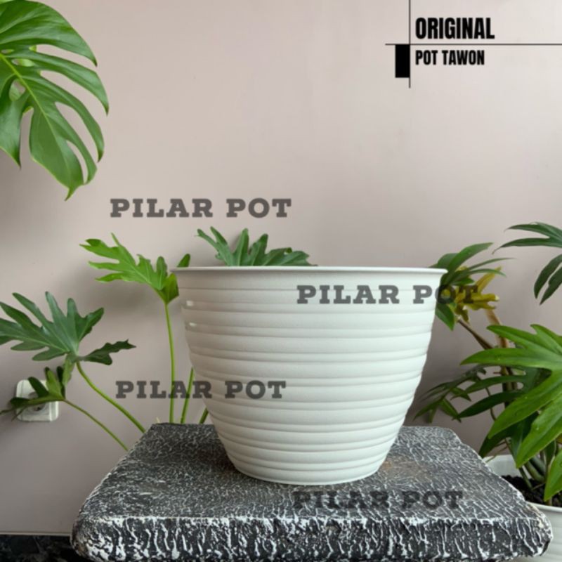 Pot bunga tanaman motif tawon putih 24 cm - tawon asli