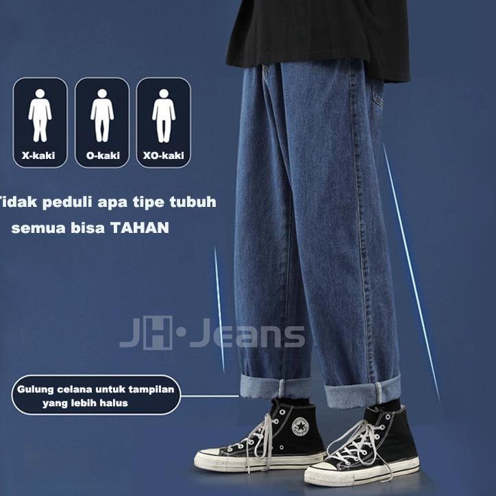 RECOMENDED jeans pria loose straight korean style oversize Longgar jens baggy pants pria celana panj