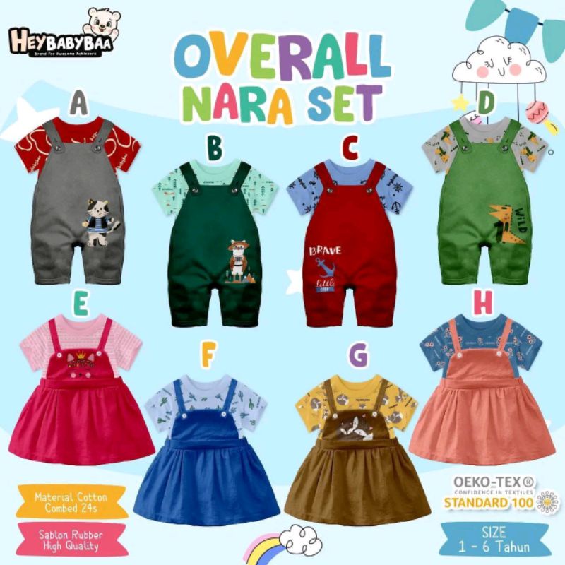 Overall Nara Set By Heybabybaa / Overall Anak / Jumpsuit Anak Heybabybaa
