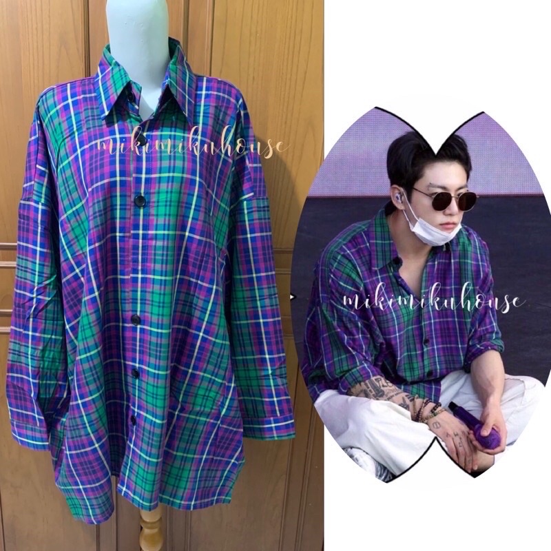 BTS JUNGKOOK PURPLE SHIRT JACKET OFFICIAL KOREA BAJU ZIJANGSA GREEN ULTRA OVERFIT MENSPANDA