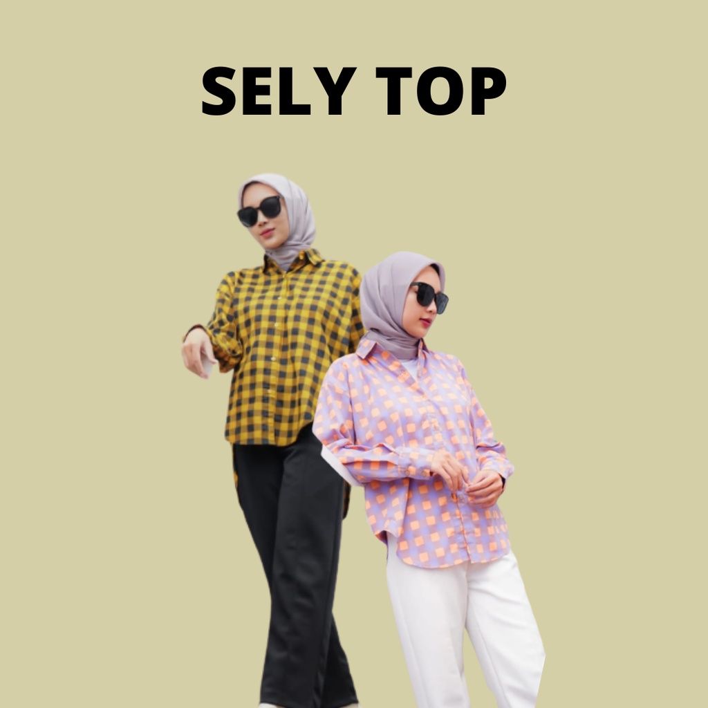 Sely Top Shirt Atasan Kemeja Blouse Kantoran Wanita Muslim Premium Rayon Twill Polos Airflow Crinkle Fit Xl