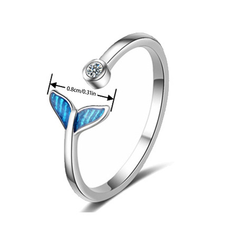 Fancyqube Cincin Bentuk Ekor Ikan Paus Warna Silver Biru Bahan Cubic Zircon Untuk Hadiah