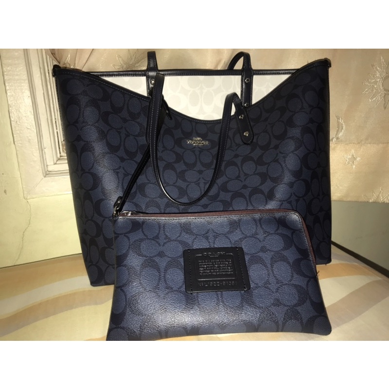 coach reversible tote bag navy blue
