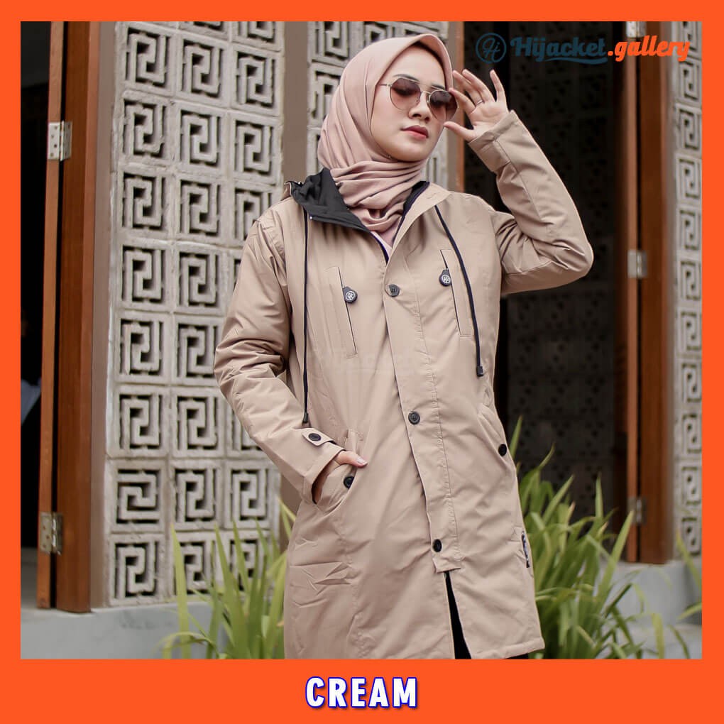 Hijacket Original Ixora Hijaket Jaket Jacket Wanita Muslimah Jaket Parka Parasut Cewek Jumbo Murah Terbaru Jaket Hijaber-CREAM