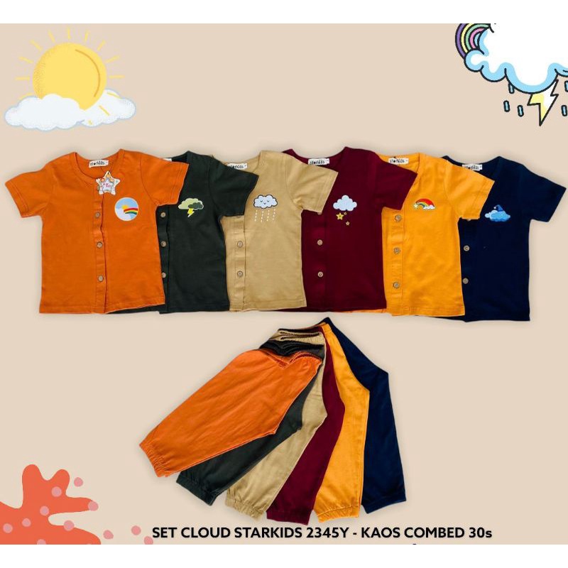 Setelan Cloud Starkids Unisex Size 2345Y / Setelan  Anak Bahan Kaos Katun Combed30S