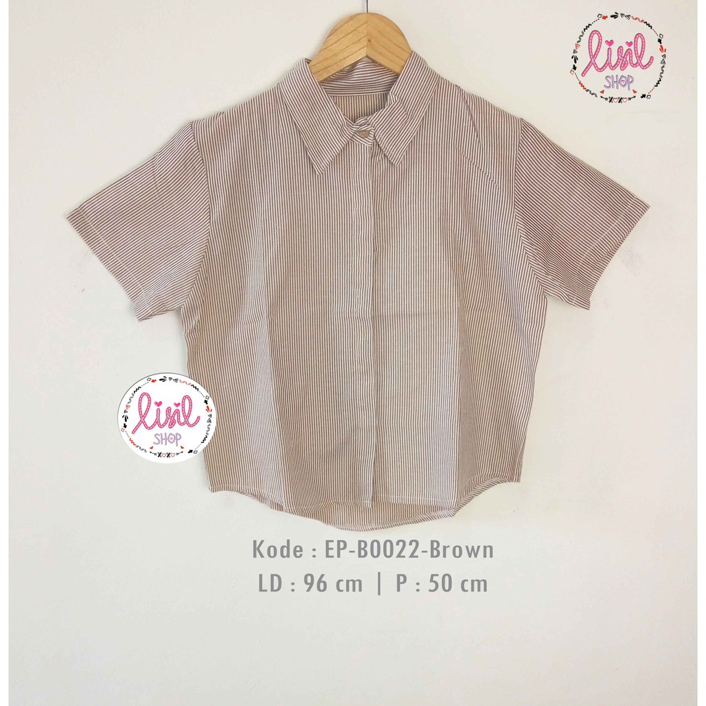 Baju Wanita ATASAN KEMEJA CEWEK MOTIF GARIS COKELAT Kemeja Garis Salur Coklat Bahan Katun
