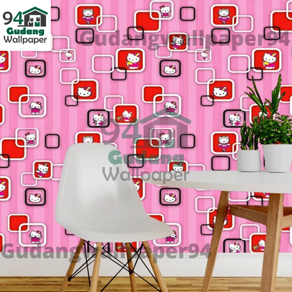 (PROMO COD) WALLPAPER STIKER MURAH MOTIF KOTAK 3D HELLO KITTY / Wallpaper Dinding Motif 45CM X 10M