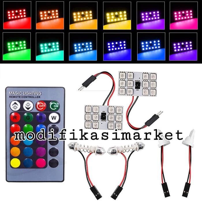 LED PLAFON RGB LED KABIN RGB DENGAN REMOTE LED T10 FESTOON RGB
