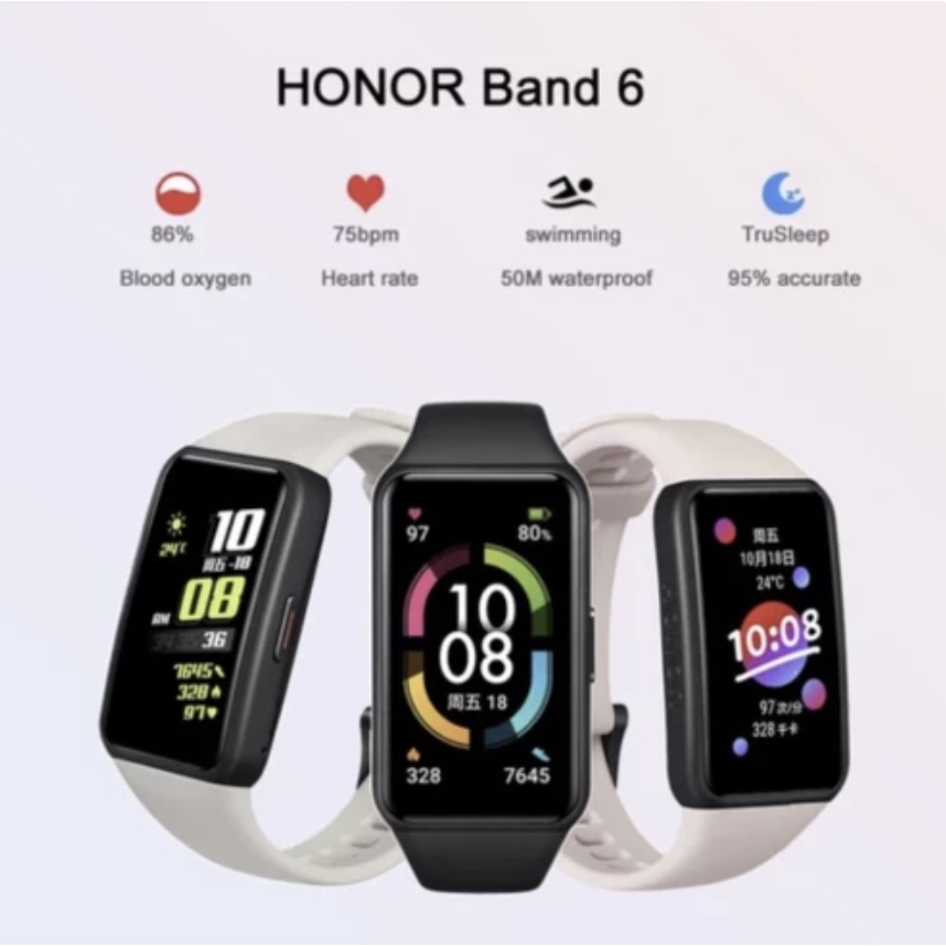 HONOR Band 6 Smartband with 1.47&quot; AMOLED screen, SpO2 Blood Oxygen, Heart rate monitor, Fitness Tracker Jam tangan